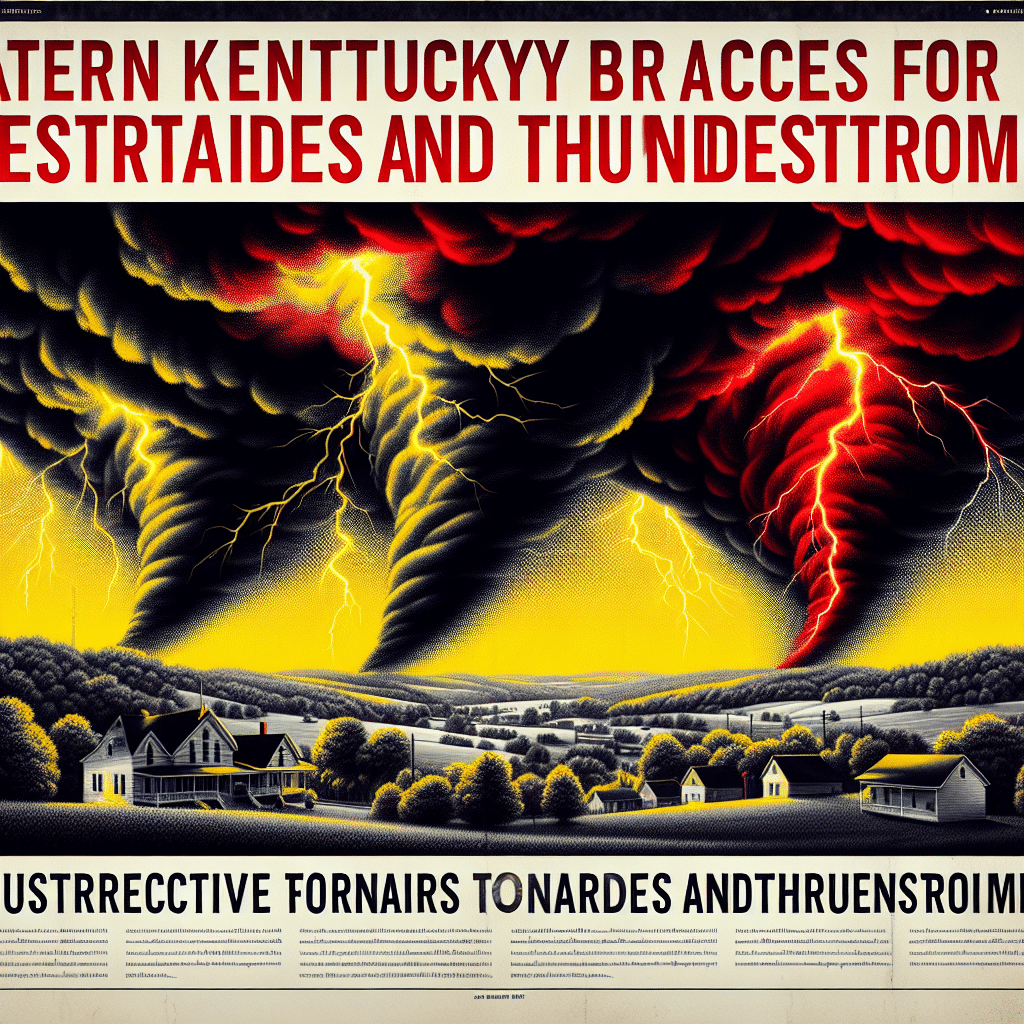 Severe weather alerts in Eastern Kentucky with tornado and thunderstorm warnings. Residents advised to take shelter immediately as destructive storms approach. Safety first!